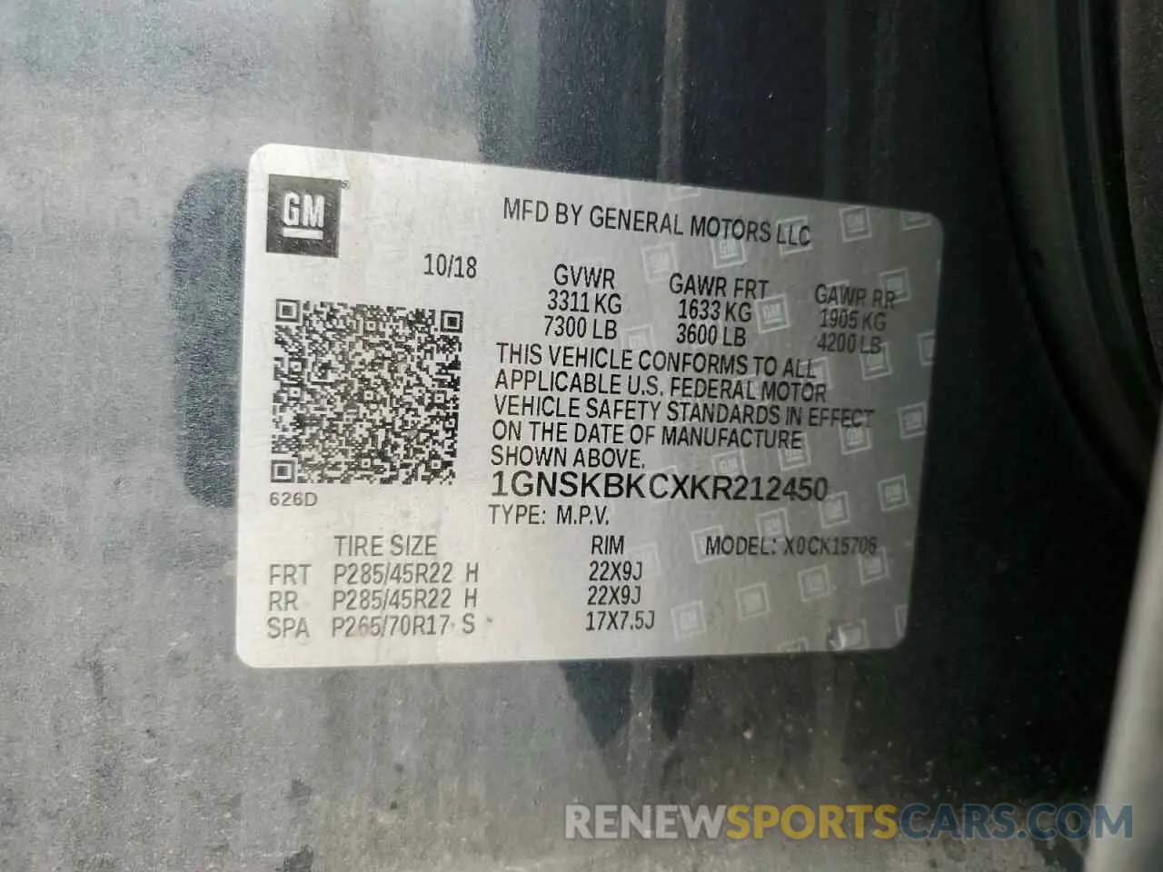 13 Фотография поврежденного автомобиля 1GNSKBKCXKR212450 CHEVROLET TAHOE 2019