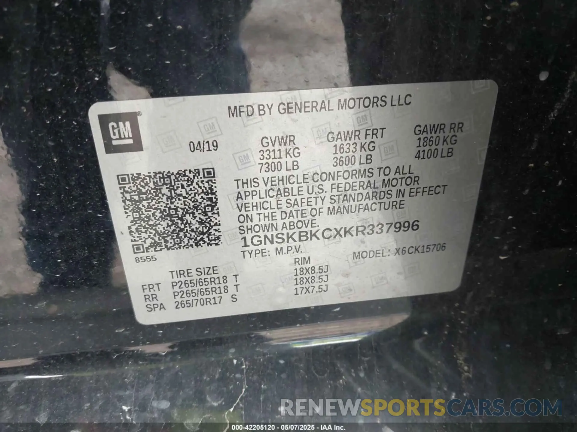 9 Фотография поврежденного автомобиля 1GNSKBKCXKR337996 CHEVROLET TAHOE 2019