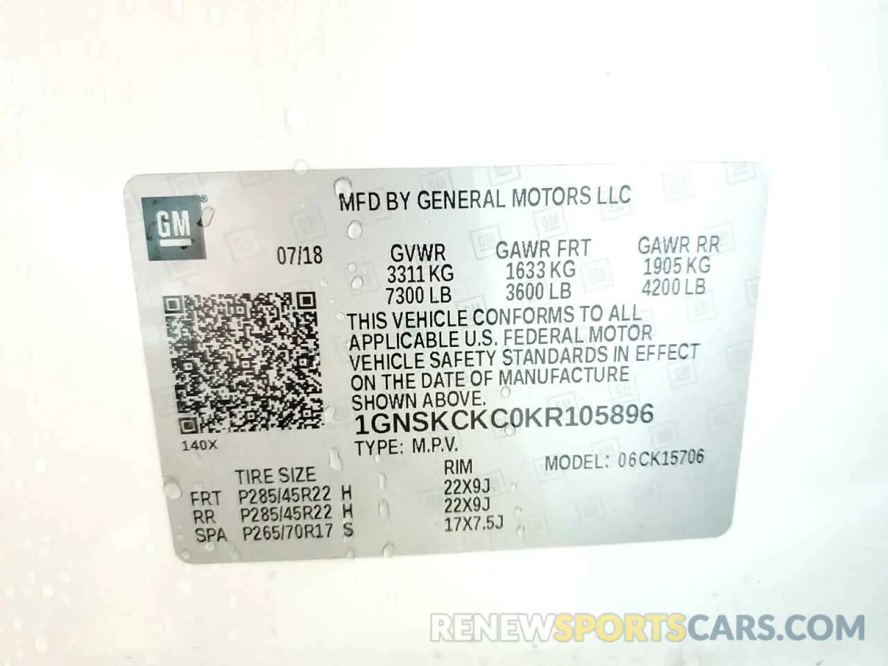 13 Photograph of a damaged car 1GNSKCKC0KR105896 CHEVROLET TAHOE 2019