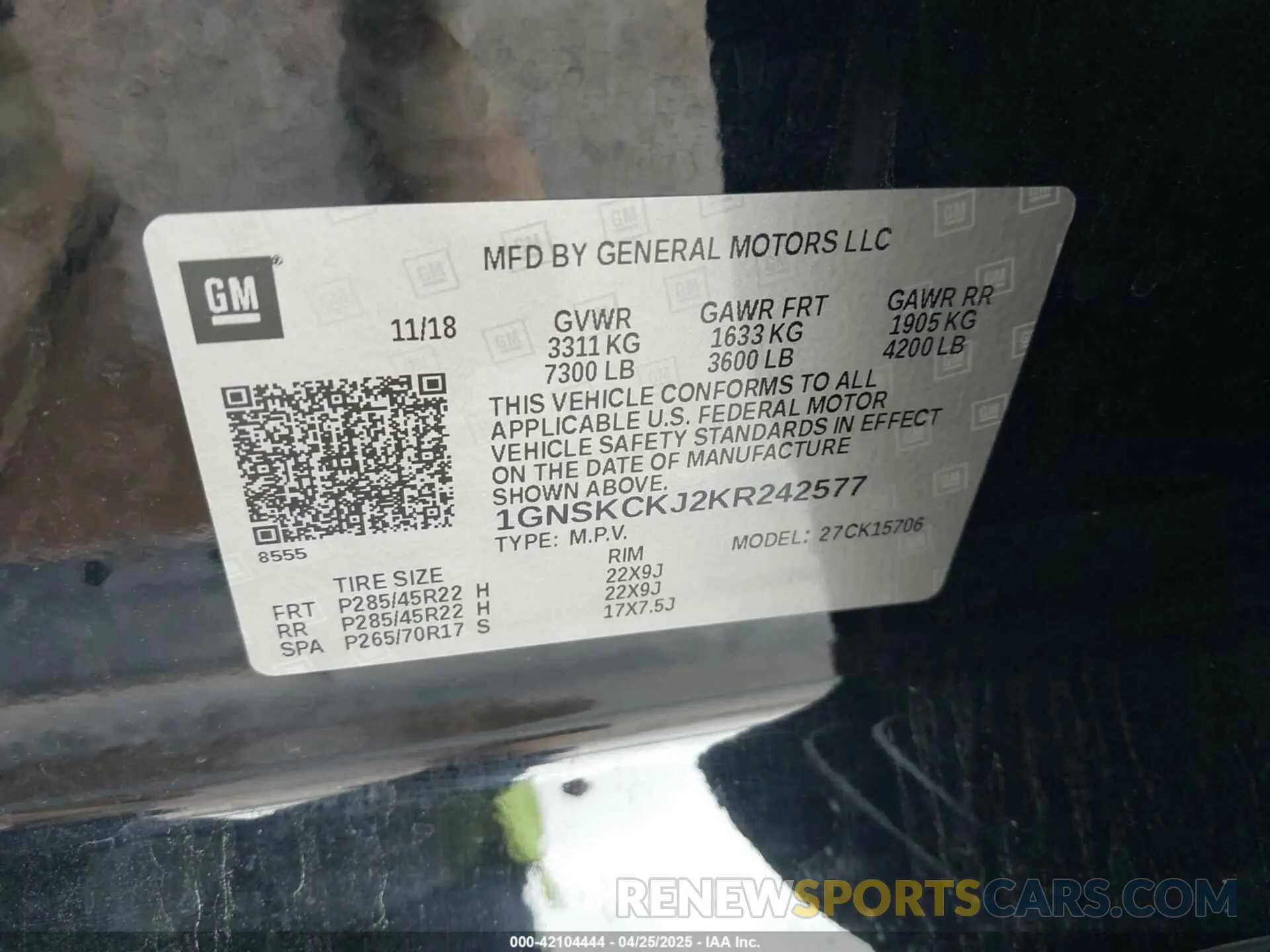 9 Фотография поврежденного автомобиля 1GNSKCKJ2KR242577 CHEVROLET TAHOE 2019
