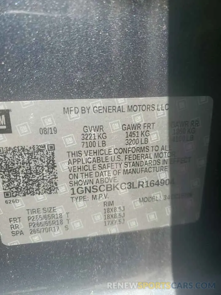 14 Photograph of a damaged car 1GNSCBKC3LR164904 CHEVROLET TAHOE 2020