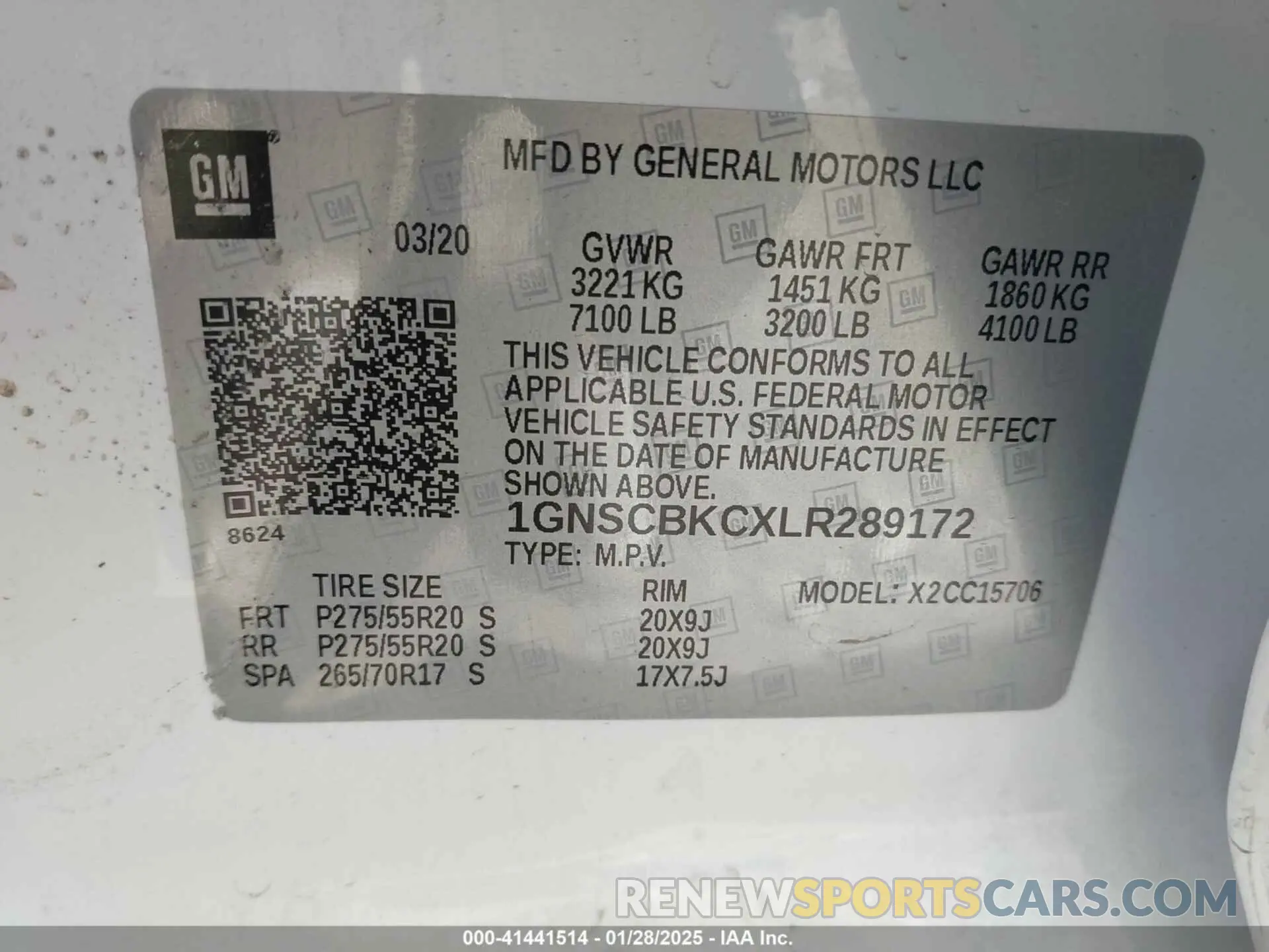 9 Photograph of a damaged car 1GNSCBKCXLR289172 CHEVROLET TAHOE 2020