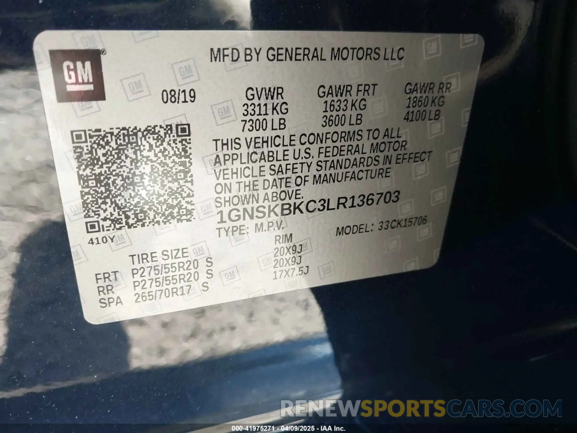 9 Фотография поврежденного автомобиля 1GNSKBKC3LR136703 CHEVROLET TAHOE 2020