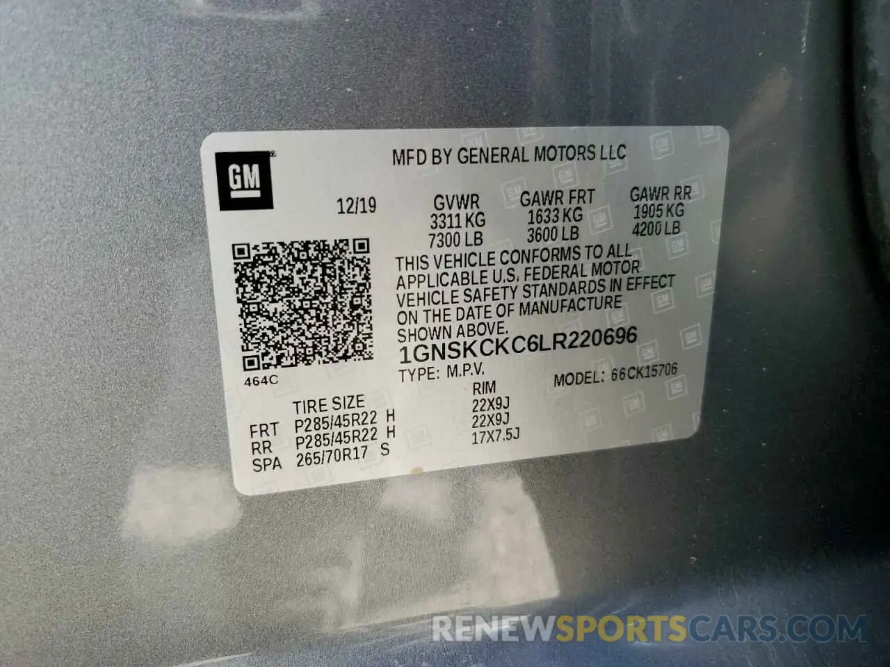 13 Фотография поврежденного автомобиля 1GNSKCKC6LR220696 CHEVROLET TAHOE 2020