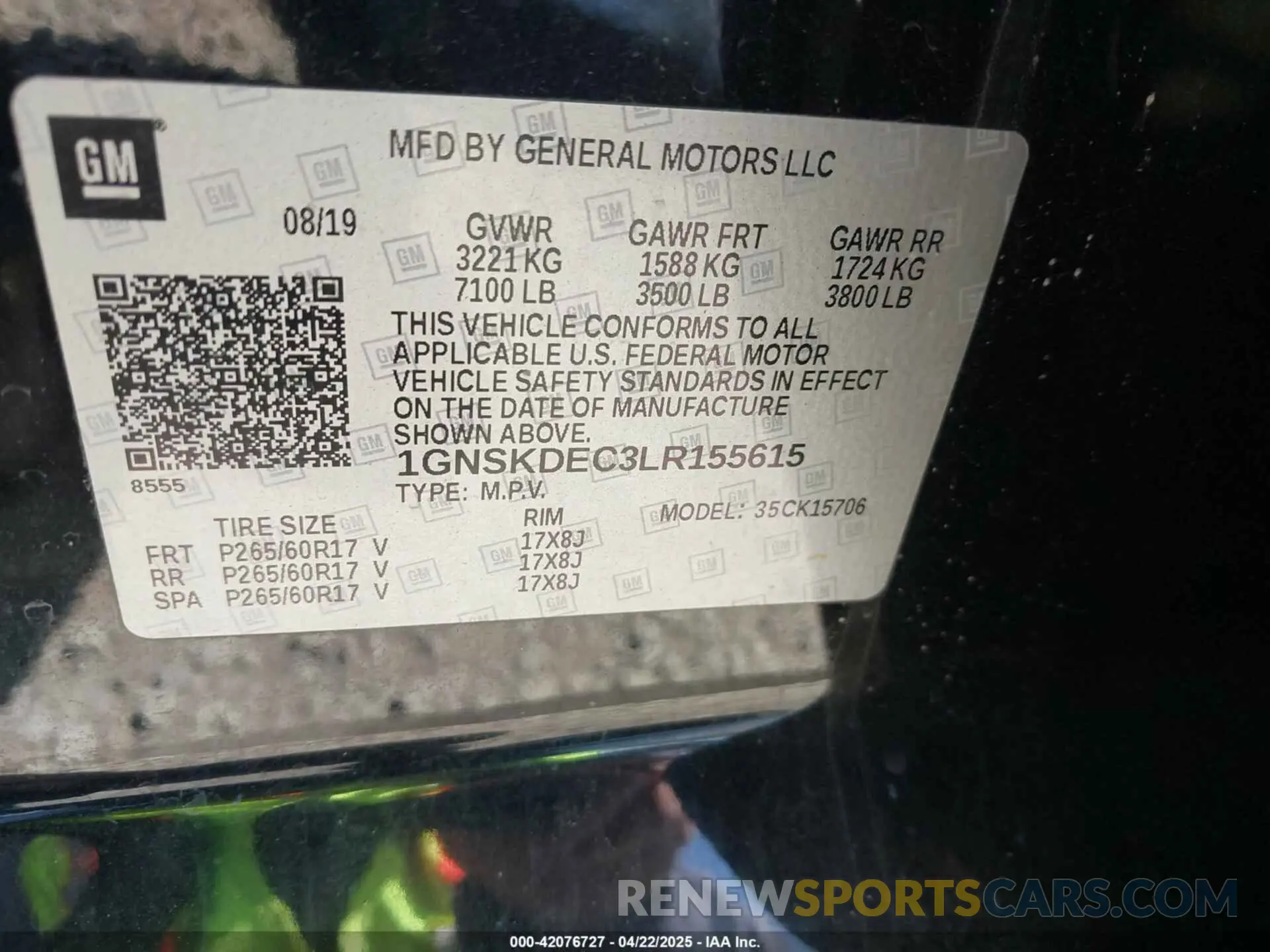 9 Photograph of a damaged car 1GNSKDEC3LR155615 CHEVROLET TAHOE 2020
