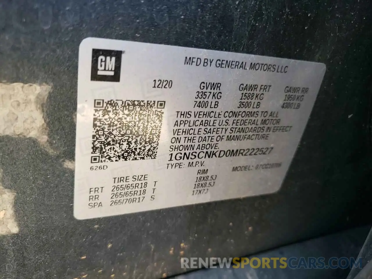 14 Photograph of a damaged car 1GNSCNKD0MR222527 CHEVROLET TAHOE 2021