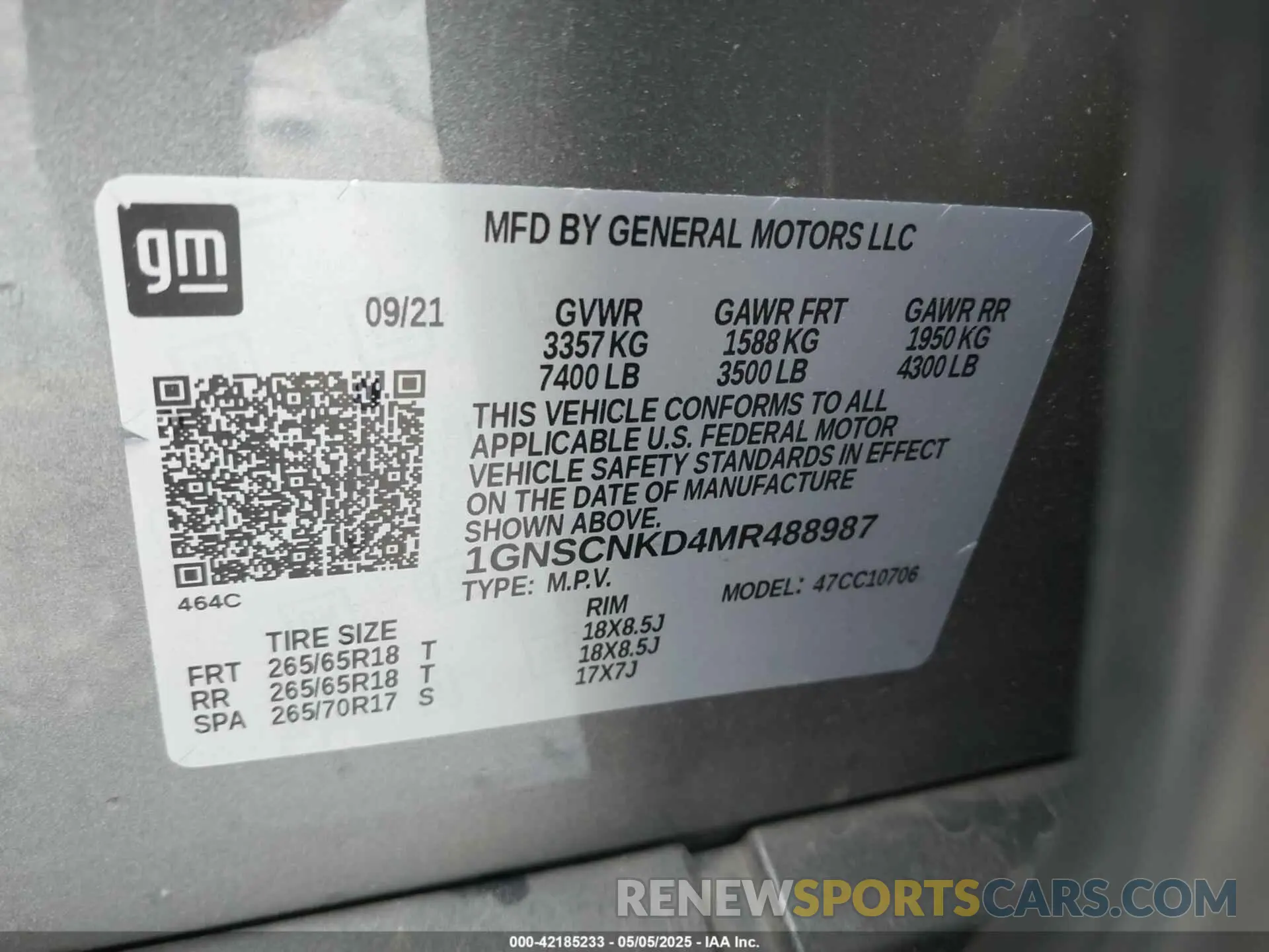 9 Фотография поврежденного автомобиля 1GNSCNKD4MR488987 CHEVROLET TAHOE 2021