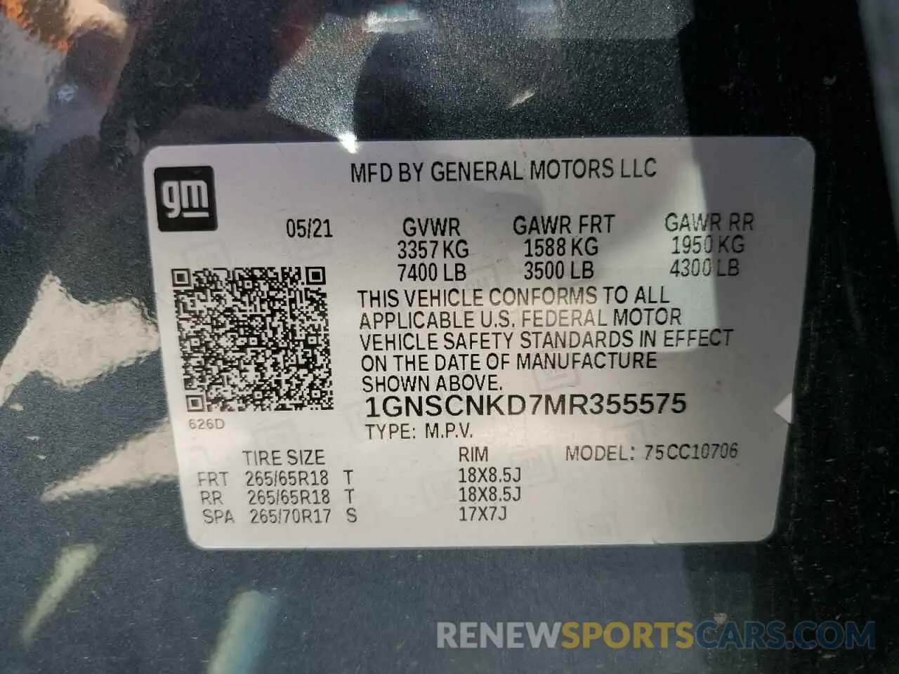 13 Photograph of a damaged car 1GNSCNKD7MR355575 CHEVROLET TAHOE 2021