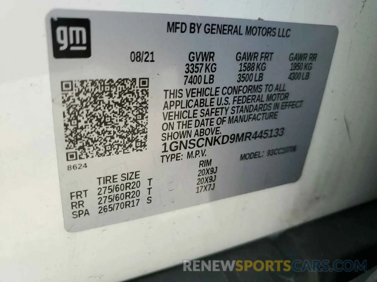 13 Photograph of a damaged car 1GNSCNKD9MR445133 CHEVROLET TAHOE 2021
