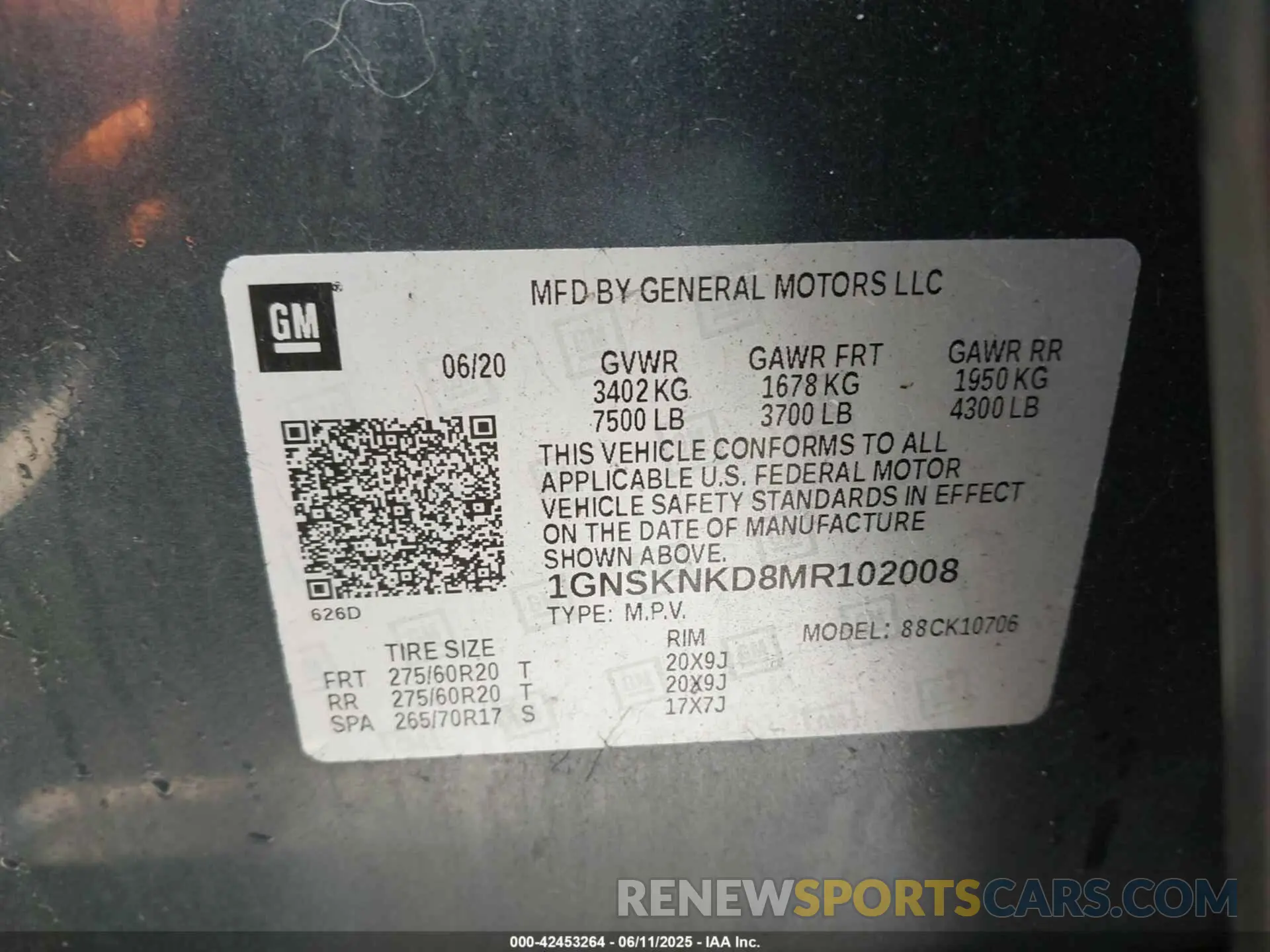 9 Photograph of a damaged car 1GNSKNKD8MR102008 CHEVROLET TAHOE 2021
