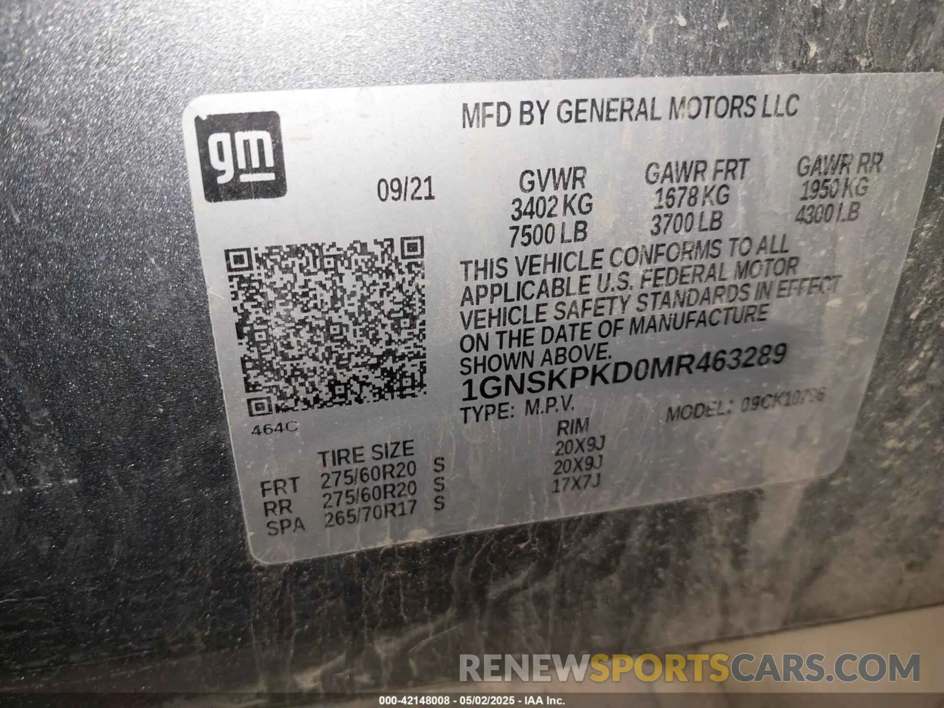 9 Photograph of a damaged car 1GNSKPKD0MR463289 CHEVROLET TAHOE 2021