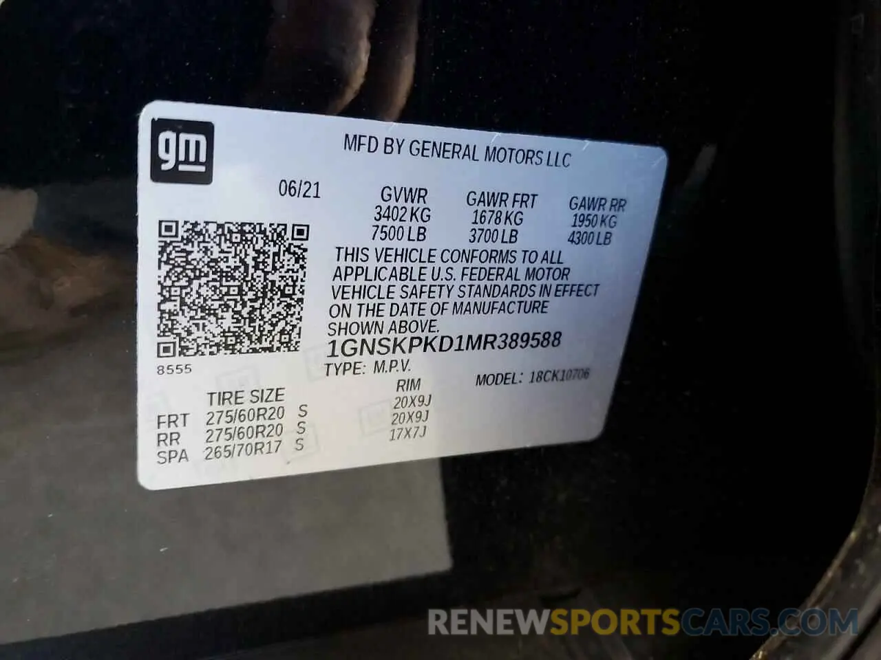 12 Photograph of a damaged car 1GNSKPKD1MR389588 CHEVROLET TAHOE 2021