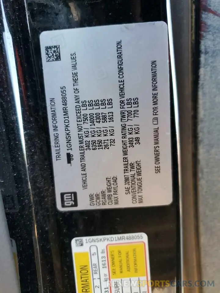 14 Фотография поврежденного автомобиля 1GNSKPKD1MR488055 CHEVROLET TAHOE 2021