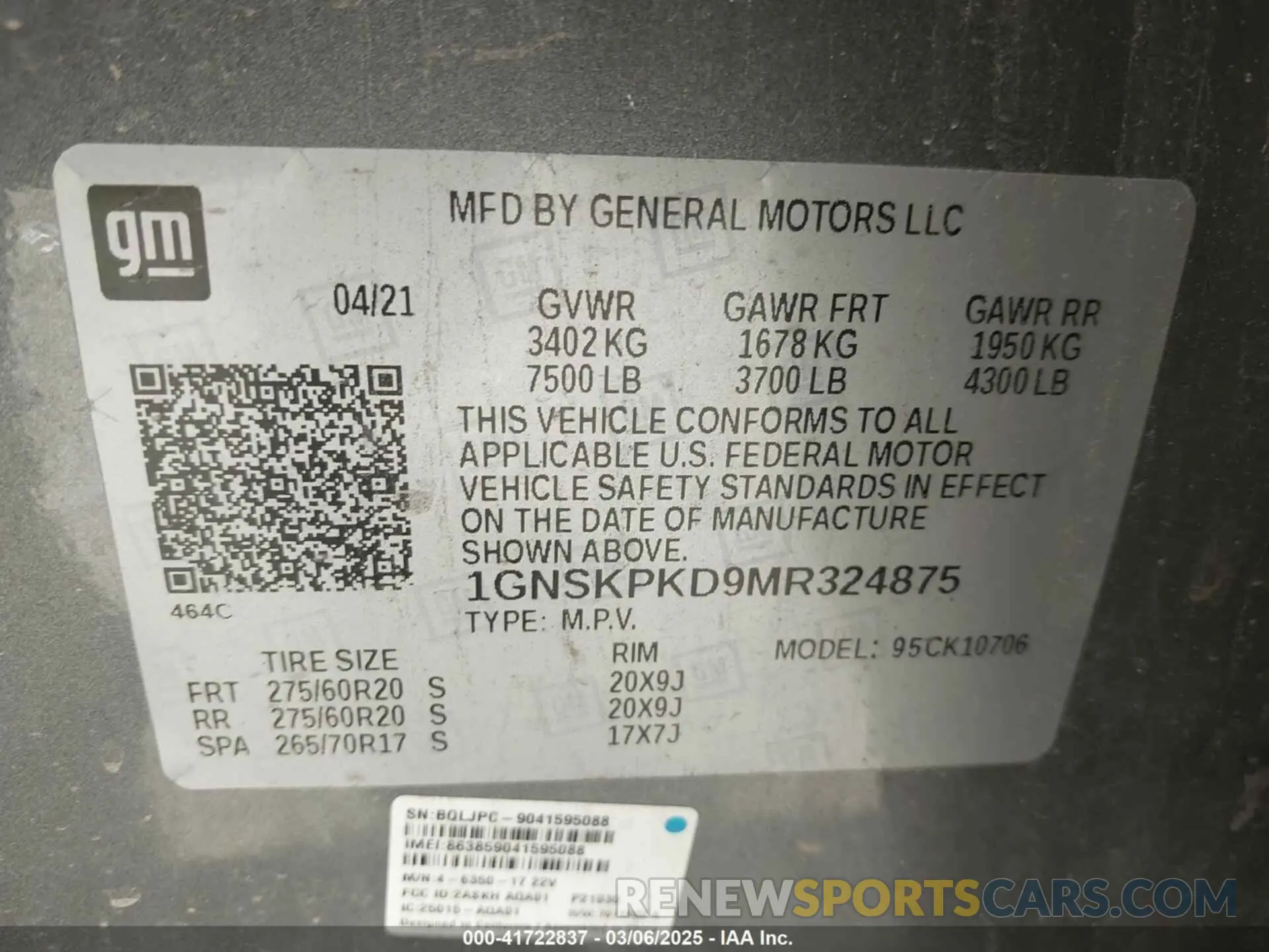 9 Фотография поврежденного автомобиля 1GNSKPKD9MR324875 CHEVROLET TAHOE 2021