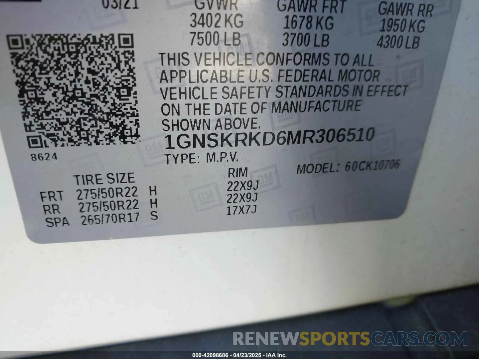 9 Фотография поврежденного автомобиля 1GNSKRKD6MR306510 CHEVROLET TAHOE 2021