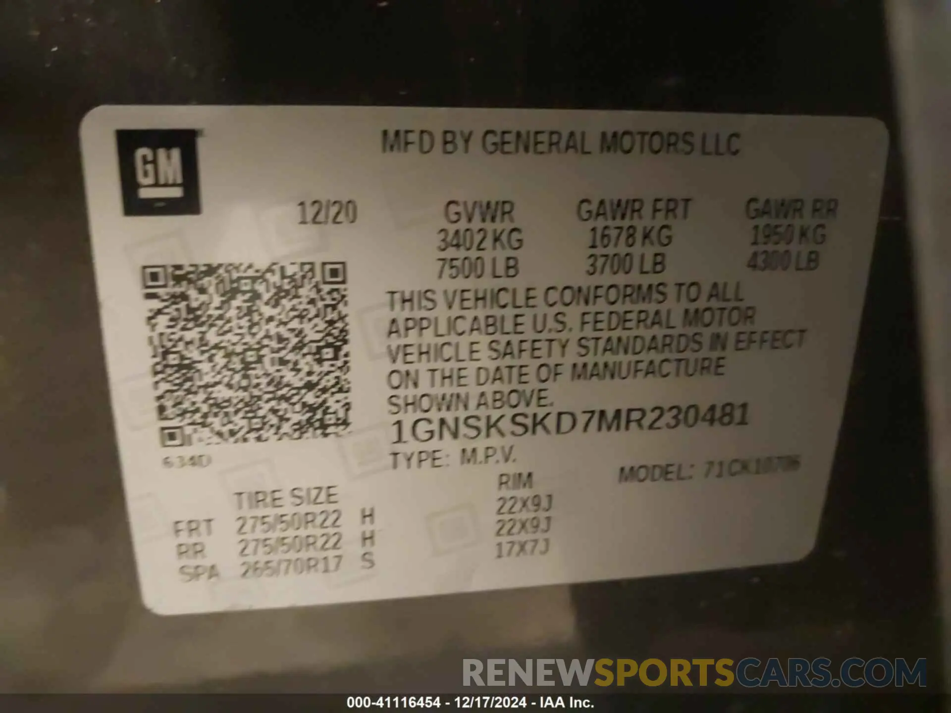 9 Фотография поврежденного автомобиля 1GNSKSKD7MR230481 CHEVROLET TAHOE 2021