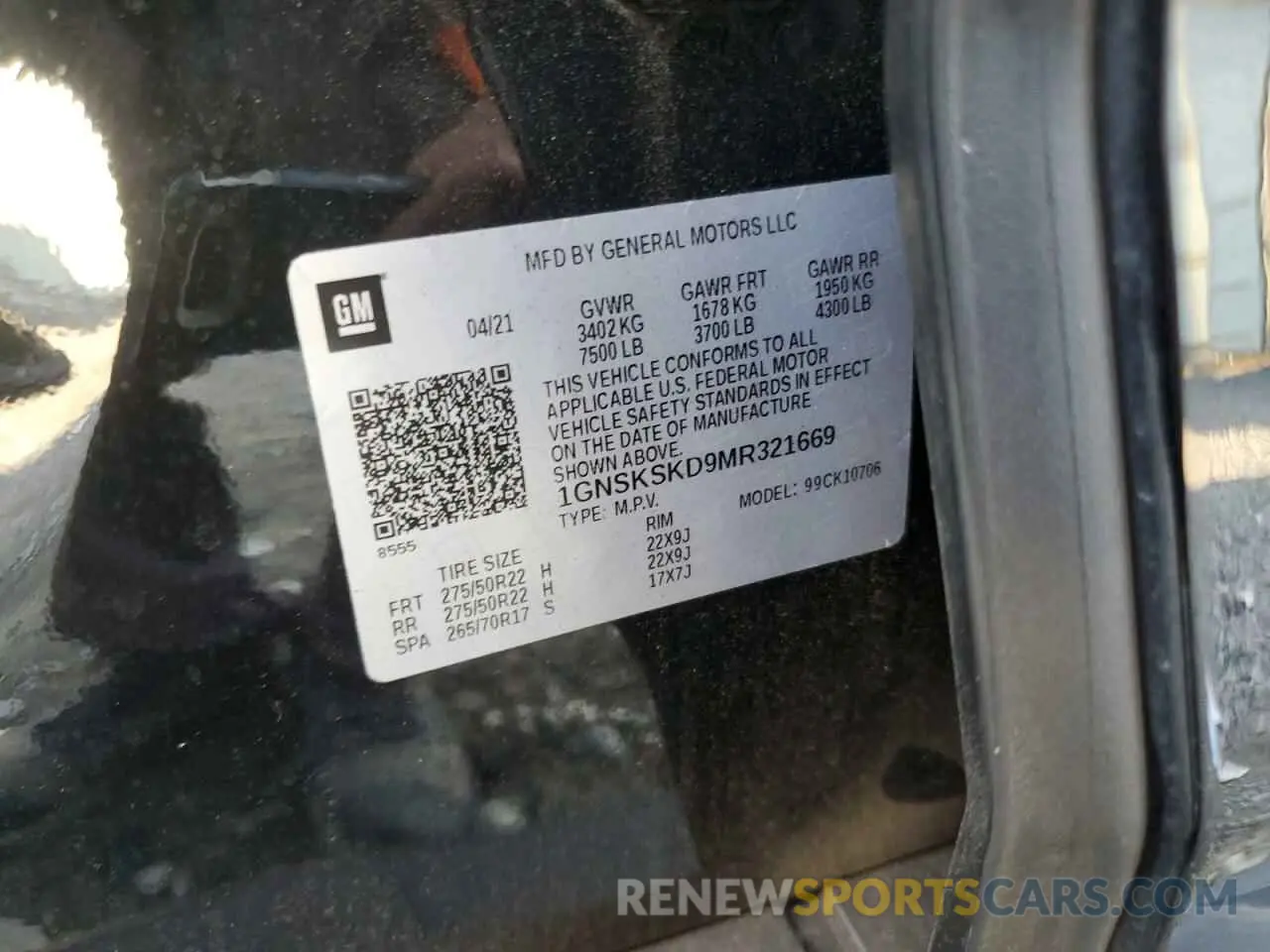 13 Фотография поврежденного автомобиля 1GNSKSKD9MR321669 CHEVROLET TAHOE 2021