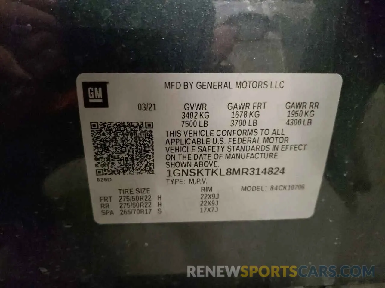 16 Photograph of a damaged car 1GNSKTKL8MR314824 CHEVROLET TAHOE 2021