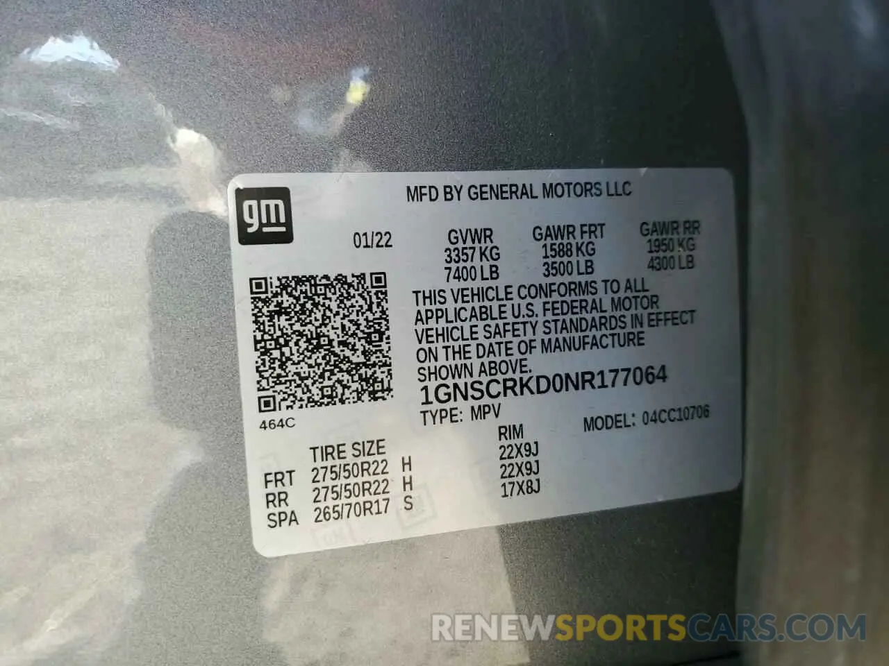 13 Photograph of a damaged car 1GNSCRKD0NR177064 CHEVROLET TAHOE 2022