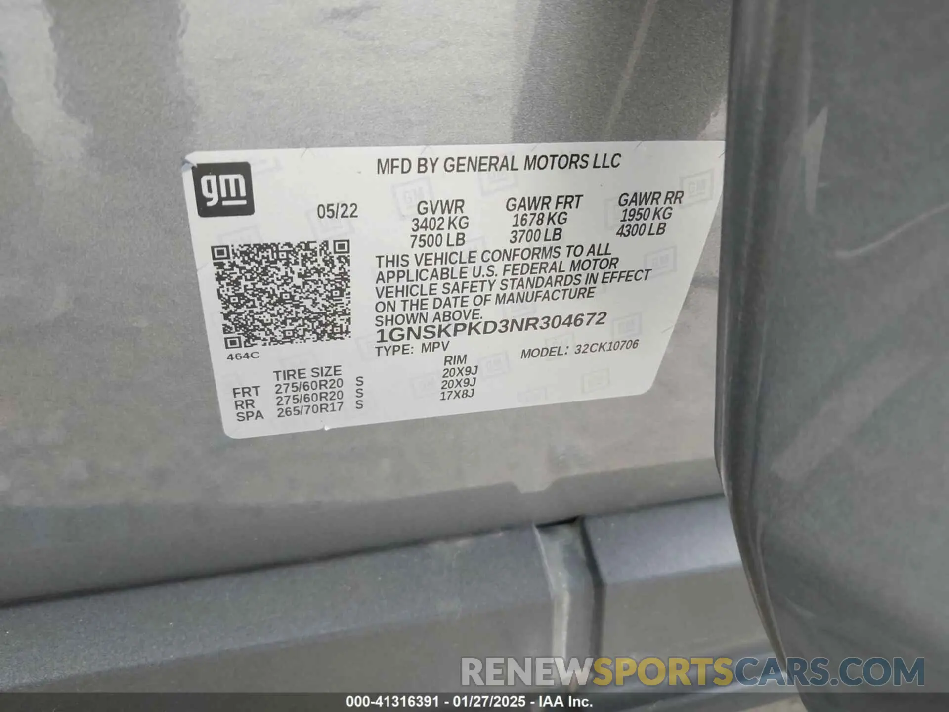 9 Фотография поврежденного автомобиля 1GNSKPKD3NR304672 CHEVROLET TAHOE 2022