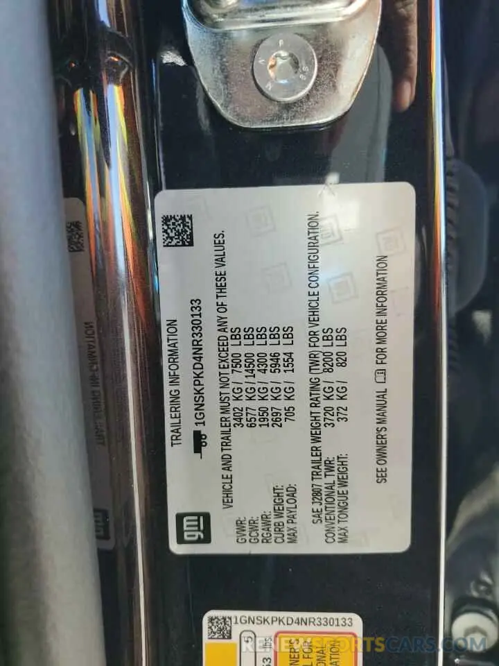 13 Фотография поврежденного автомобиля 1GNSKPKD4NR330133 CHEVROLET TAHOE 2022