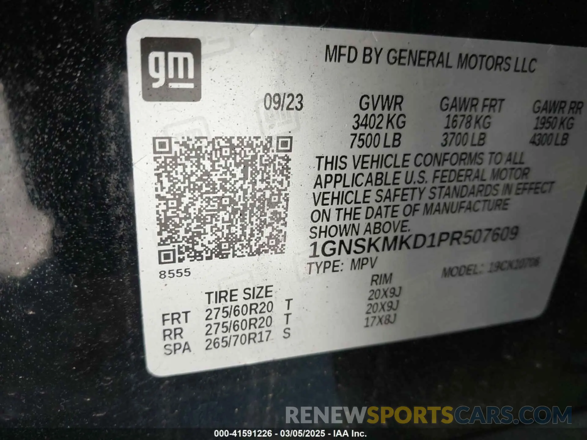 9 Фотография поврежденного автомобиля 1GNSKMKD1PR507609 CHEVROLET TAHOE 2023