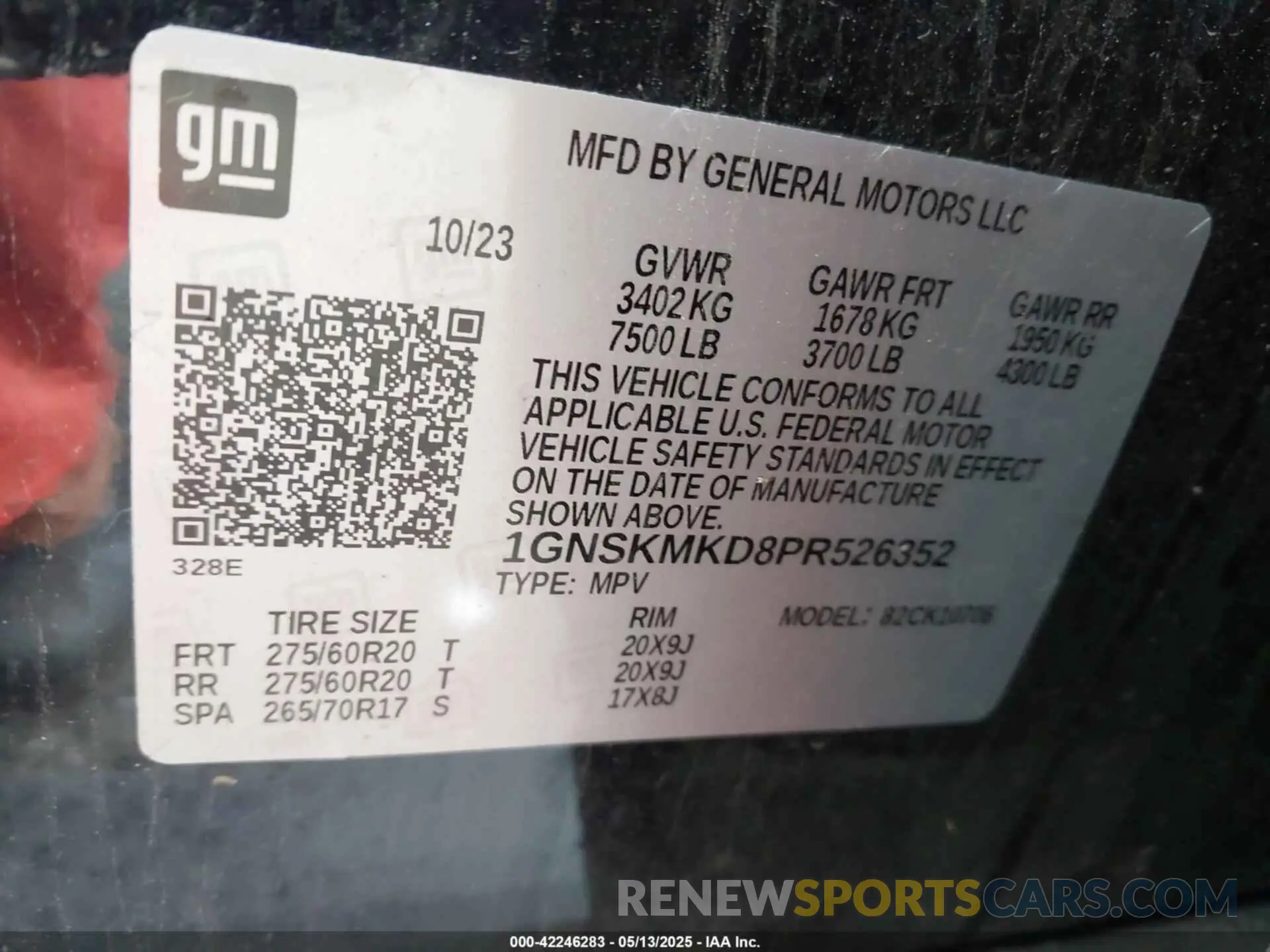 9 Фотография поврежденного автомобиля 1GNSKMKD8PR526352 CHEVROLET TAHOE 2023