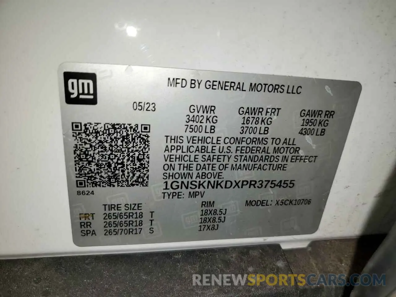 13 Фотография поврежденного автомобиля 1GNSKNKDXPR375455 CHEVROLET TAHOE 2023