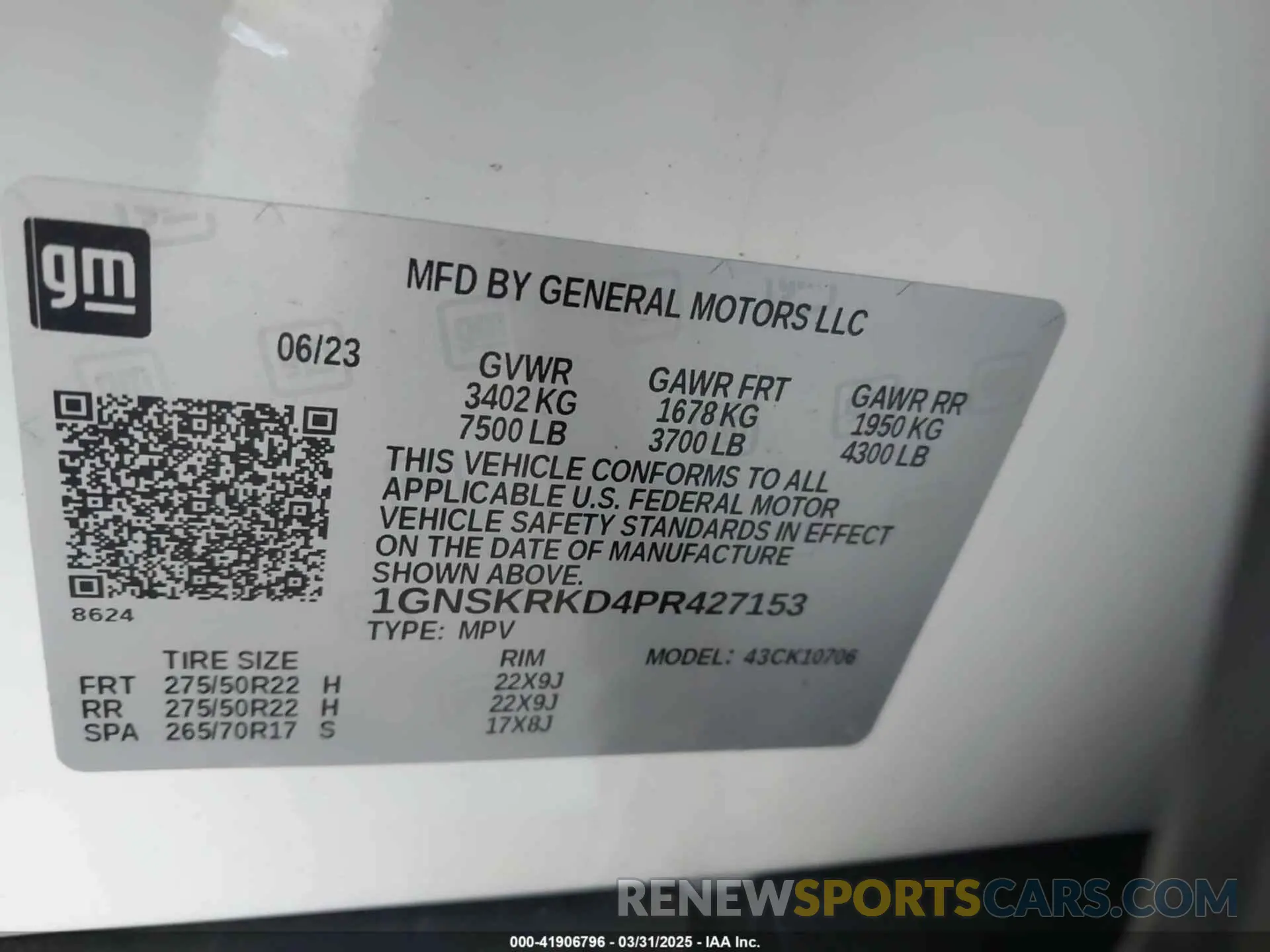 9 Photograph of a damaged car 1GNSKRKD4PR427153 CHEVROLET TAHOE 2023