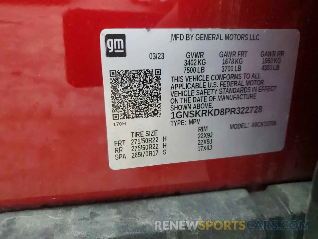 14 Photograph of a damaged car 1GNSKRKD8PR322728 CHEVROLET TAHOE 2023