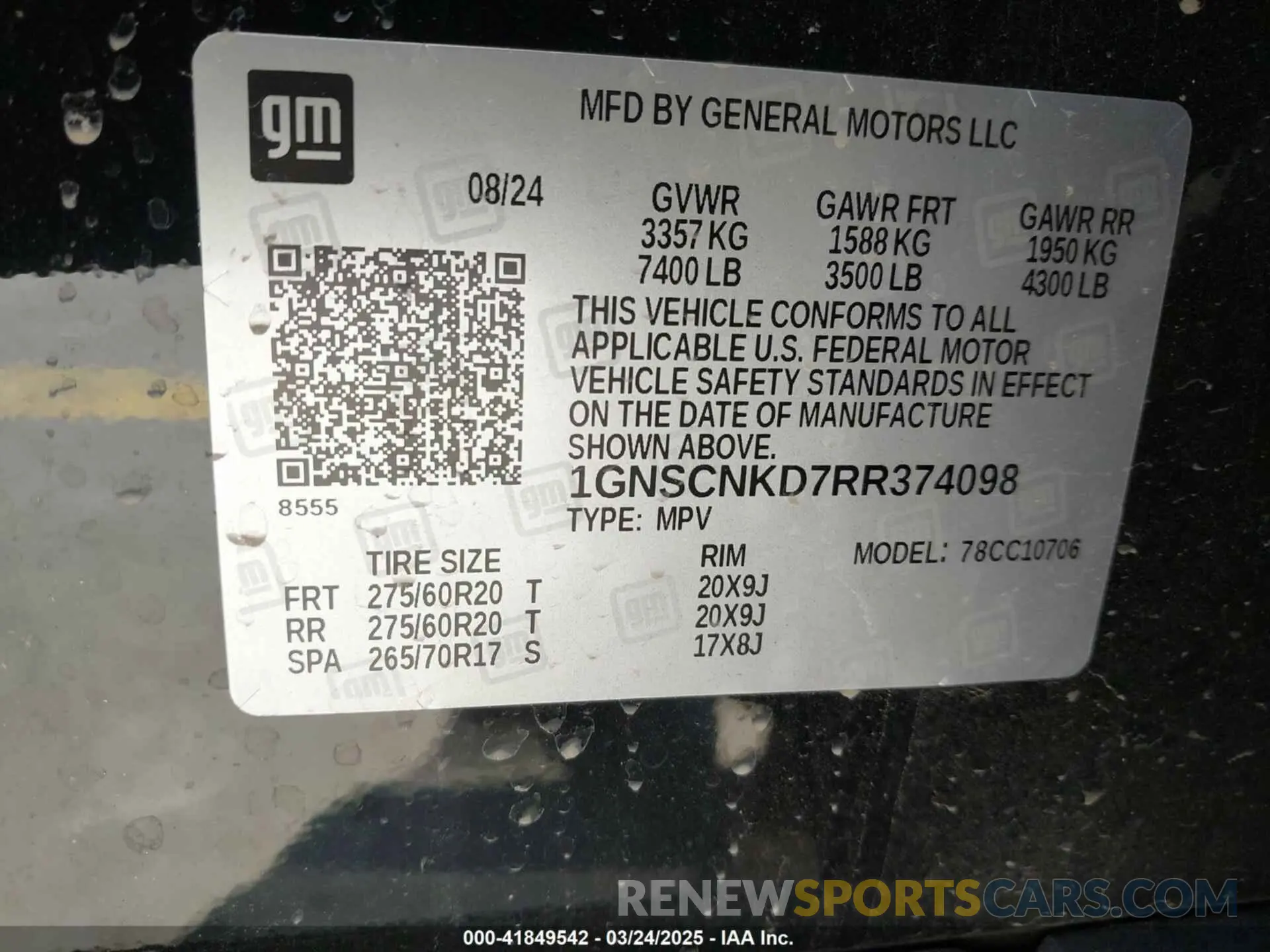 9 Фотография поврежденного автомобиля 1GNSCNKD7RR374098 CHEVROLET TAHOE 2024