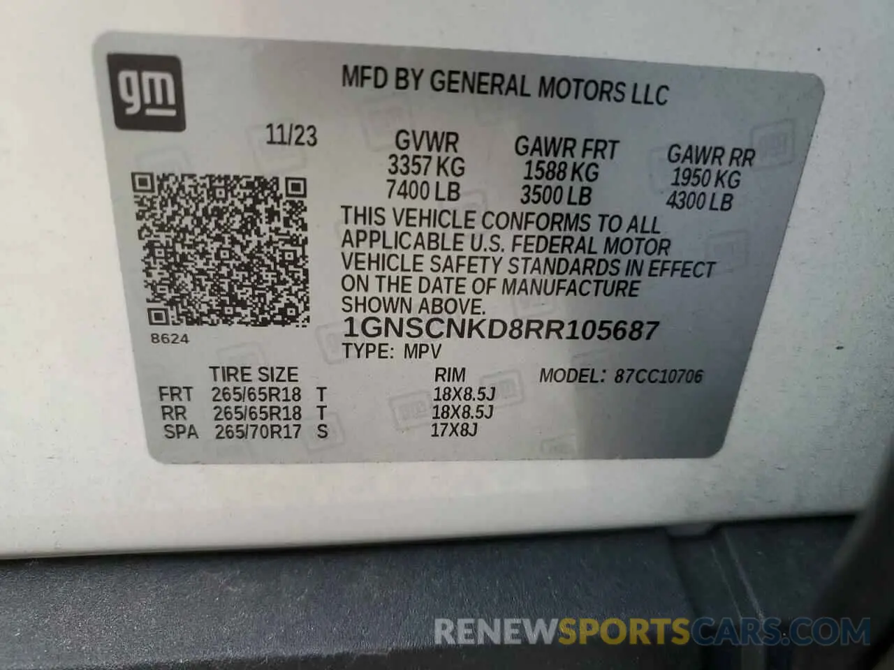 13 Фотография поврежденного автомобиля 1GNSCNKD8RR105687 CHEVROLET TAHOE 2024