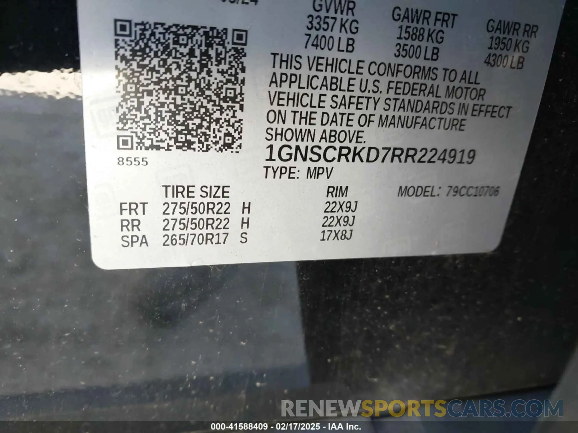 9 Photograph of a damaged car 1GNSCRKD7RR224919 CHEVROLET TAHOE 2024
