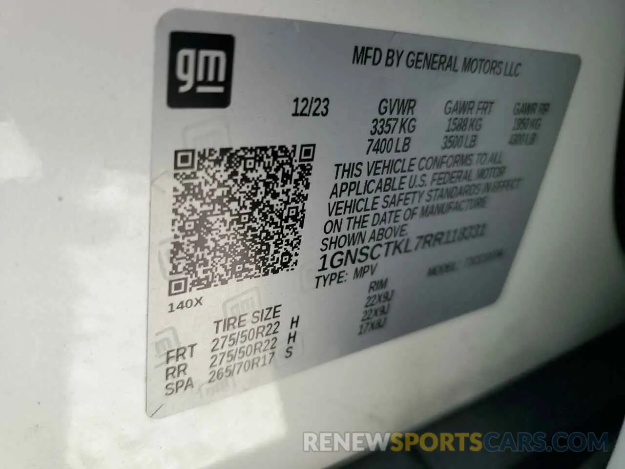 13 Photograph of a damaged car 1GNSCTKL7RR118331 CHEVROLET TAHOE 2024