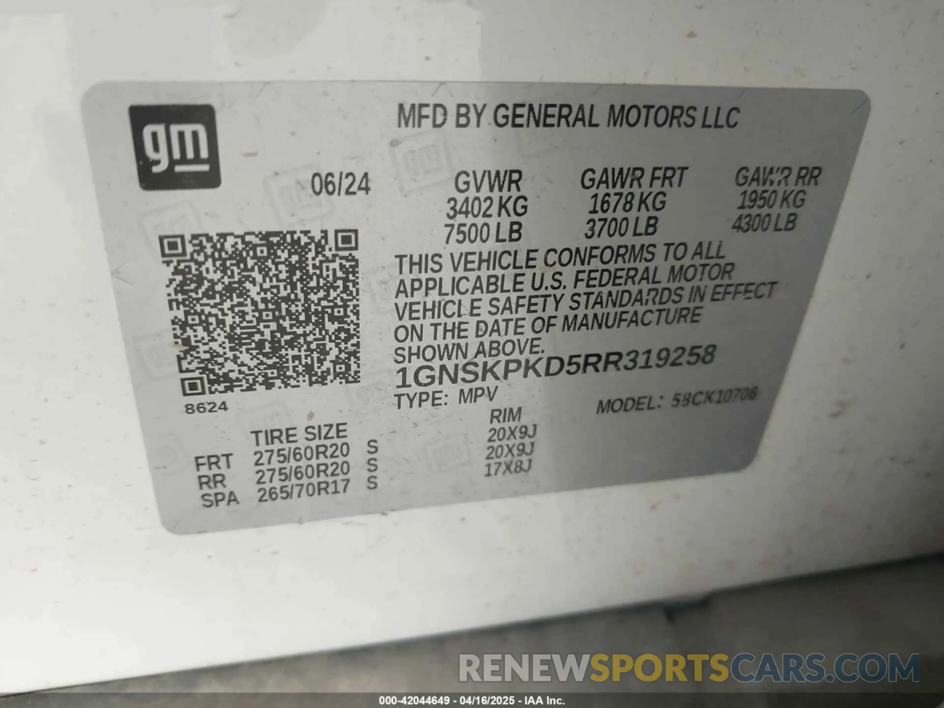 9 Photograph of a damaged car 1GNSKPKD5RR319258 CHEVROLET TAHOE 2024