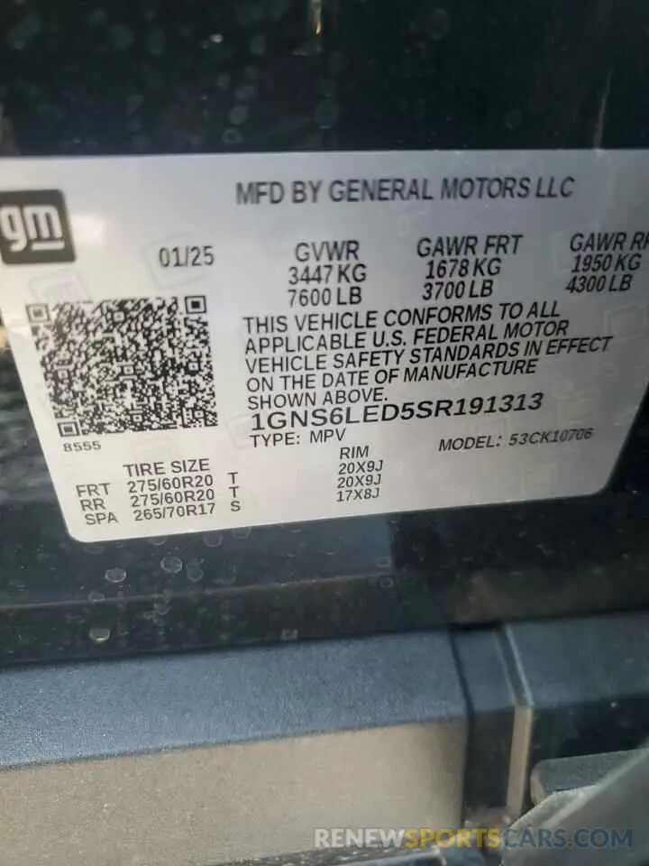 13 Photograph of a damaged car 1GNS6LED5SR191313 CHEVROLET TAHOE 2025