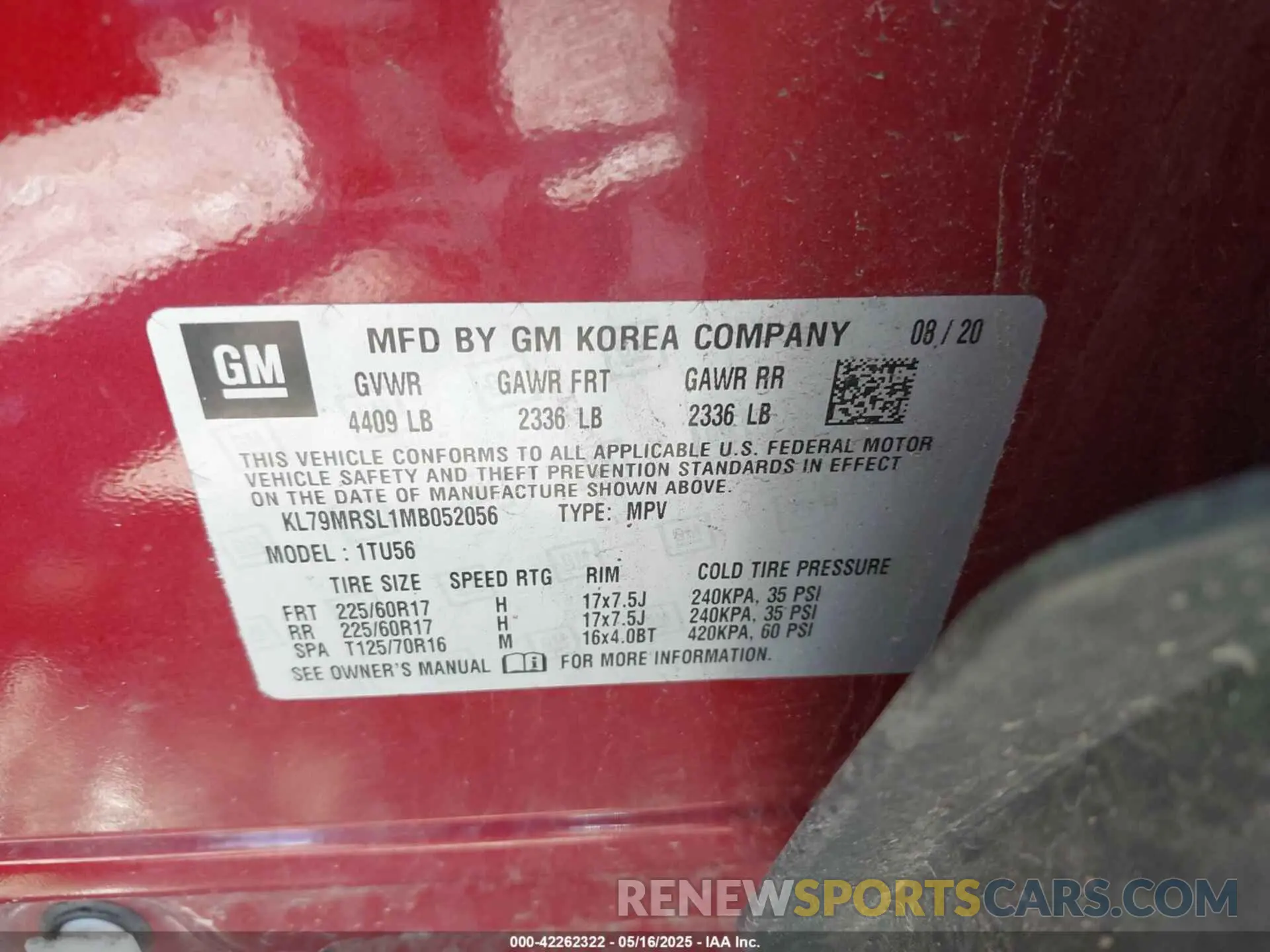9 Фотография поврежденного автомобиля KL79MRSL1MB052056 CHEVROLET TRAILBLAZER 2021