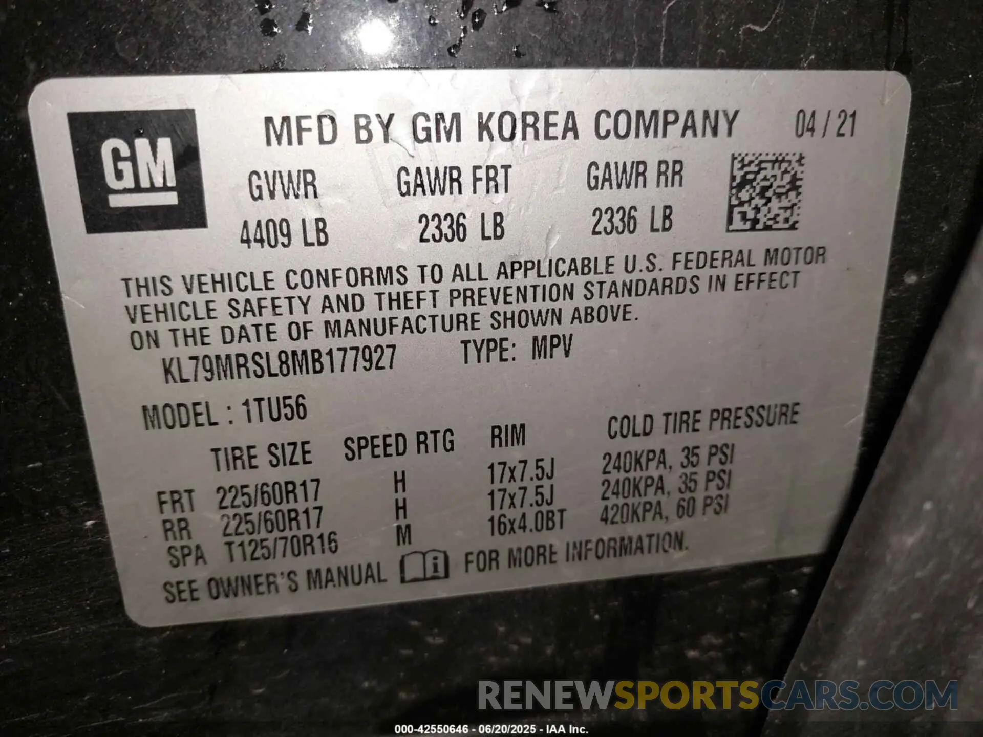 9 Фотография поврежденного автомобиля KL79MRSL8MB177927 CHEVROLET TRAILBLAZER 2021