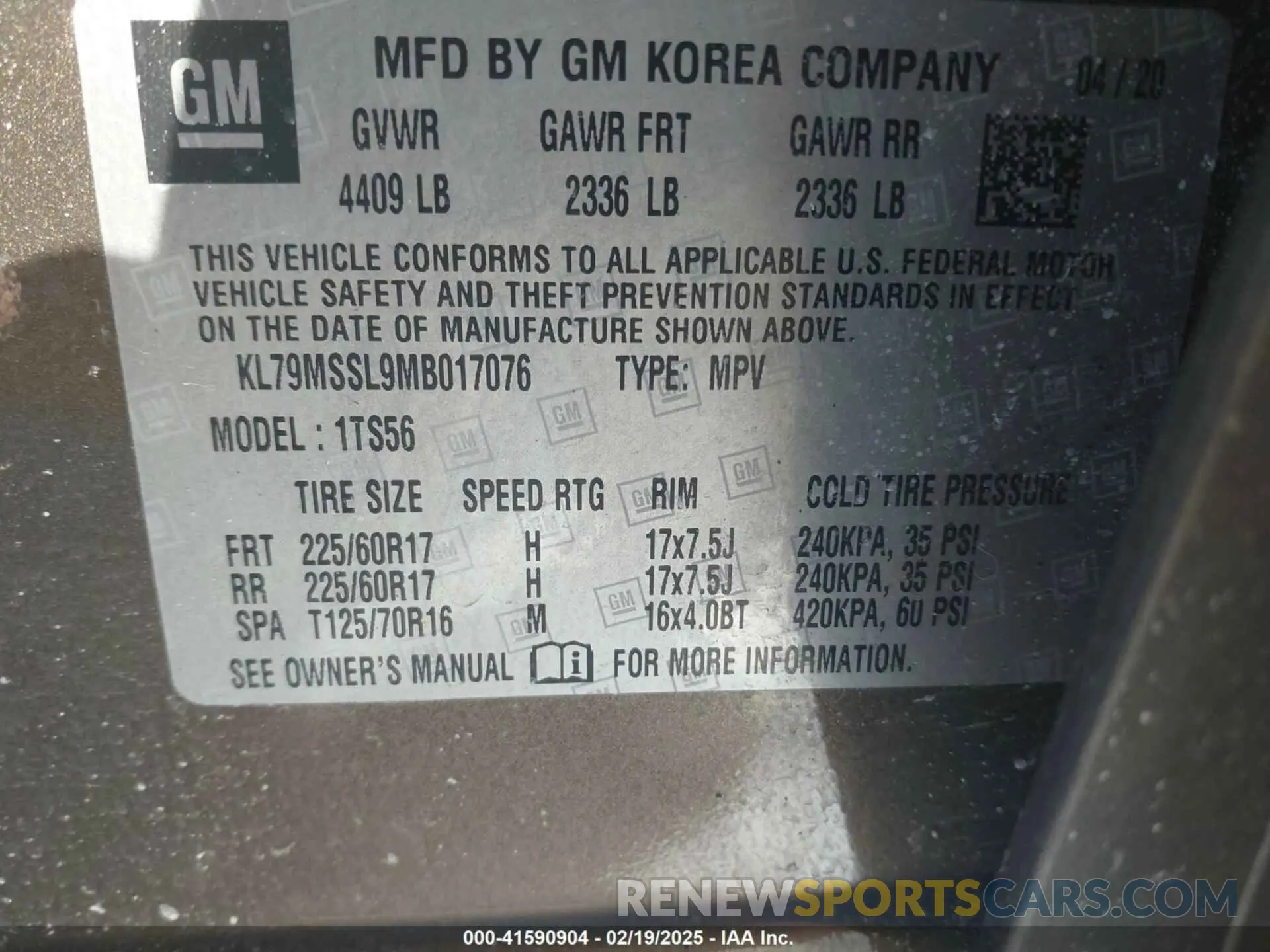9 Фотография поврежденного автомобиля KL79MSSL9MB017076 CHEVROLET TRAILBLAZER 2021