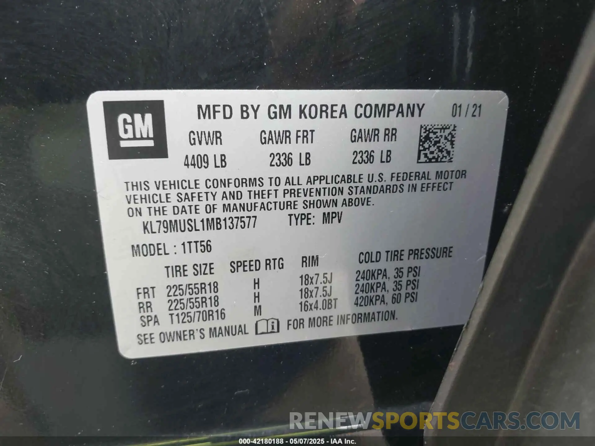 9 Photograph of a damaged car KL79MUSL1MB137577 CHEVROLET TRAILBLAZER 2021