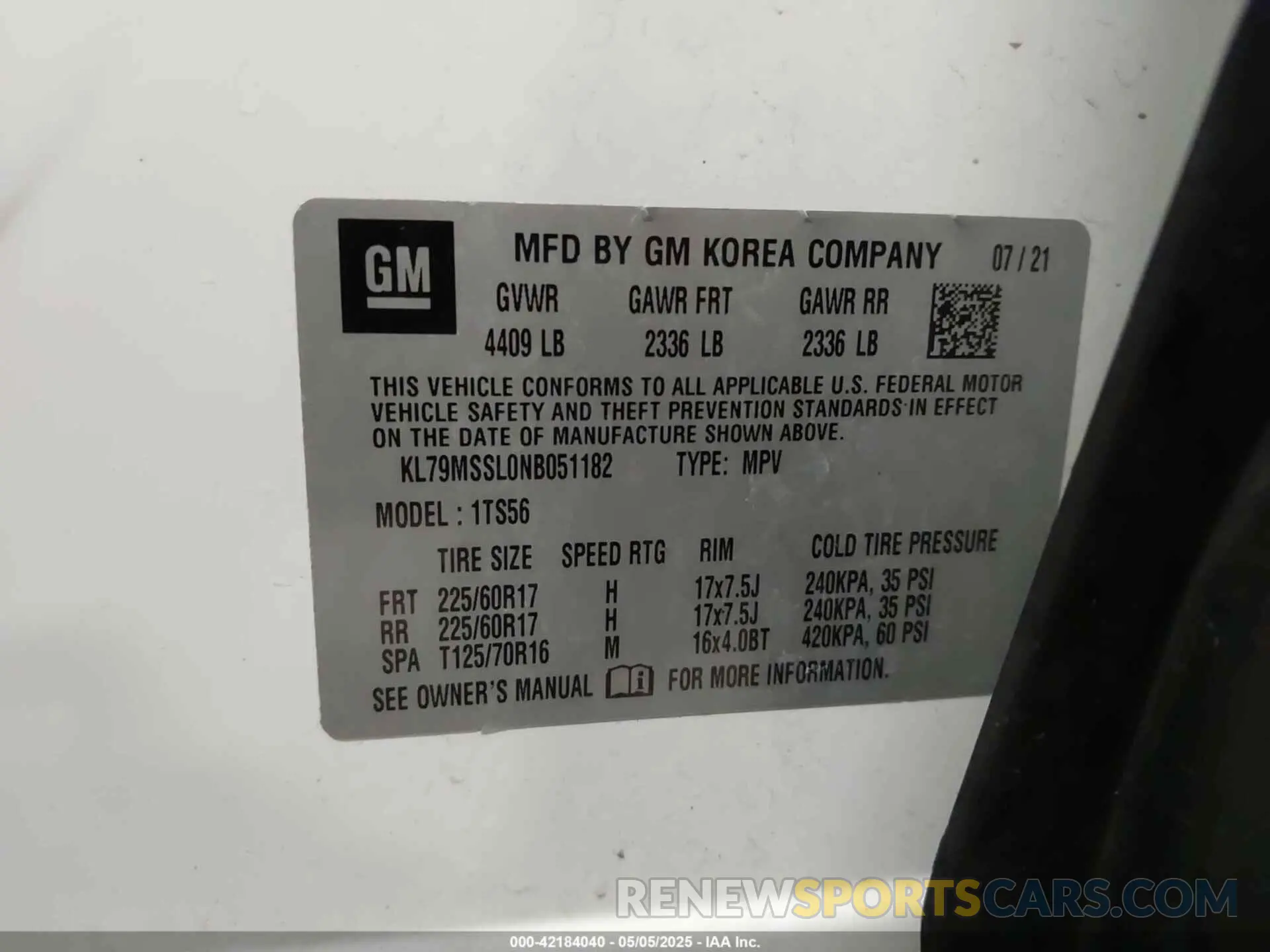 9 Фотография поврежденного автомобиля KL79MSSL0NB051182 CHEVROLET TRAILBLAZER 2022