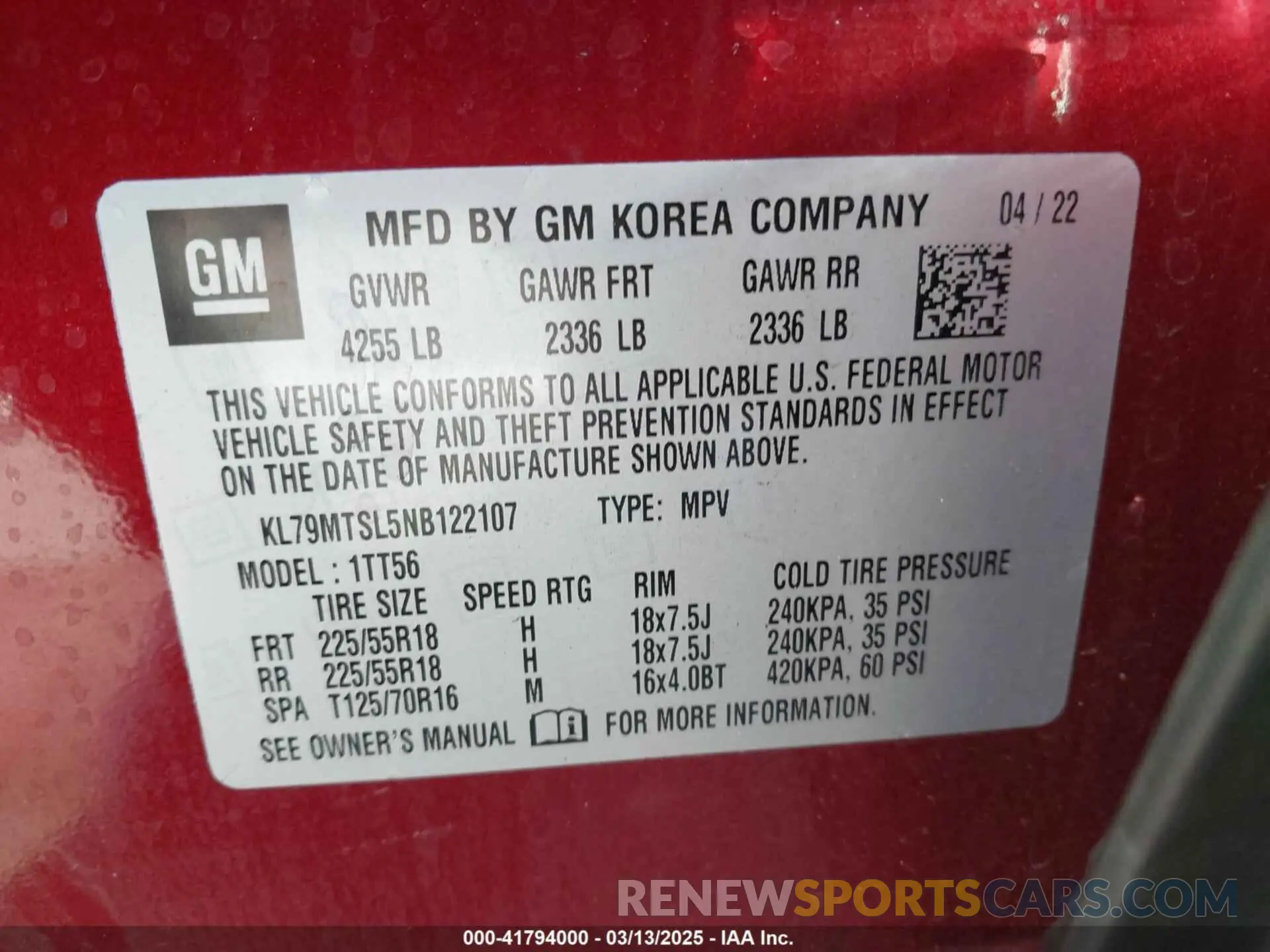 9 Фотография поврежденного автомобиля KL79MTSL5NB122107 CHEVROLET TRAILBLAZER 2022