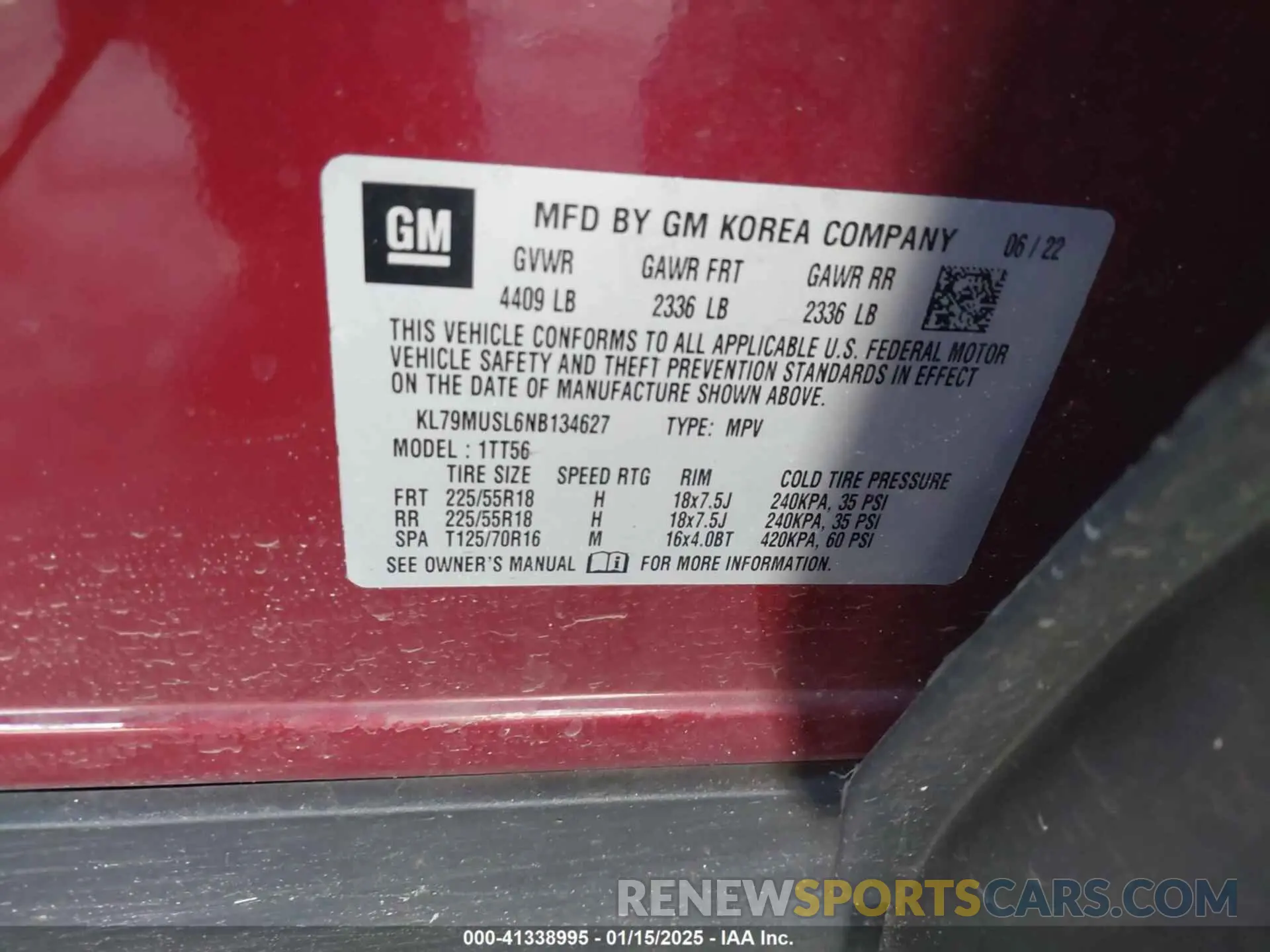 9 Photograph of a damaged car KL79MUSL6NB134627 CHEVROLET TRAILBLAZER 2022
