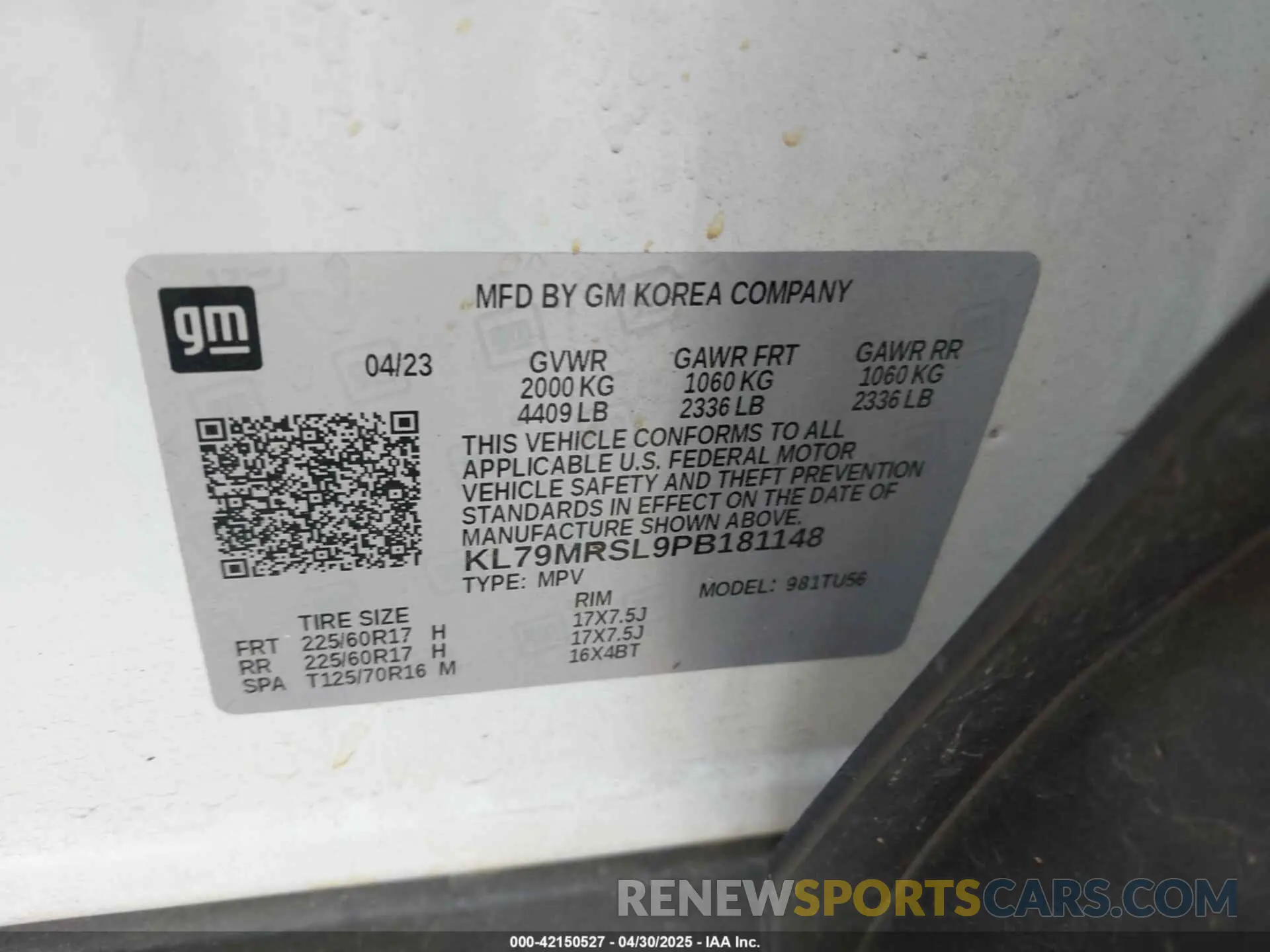9 Photograph of a damaged car KL79MRSL9PB181148 CHEVROLET TRAILBLAZER 2023