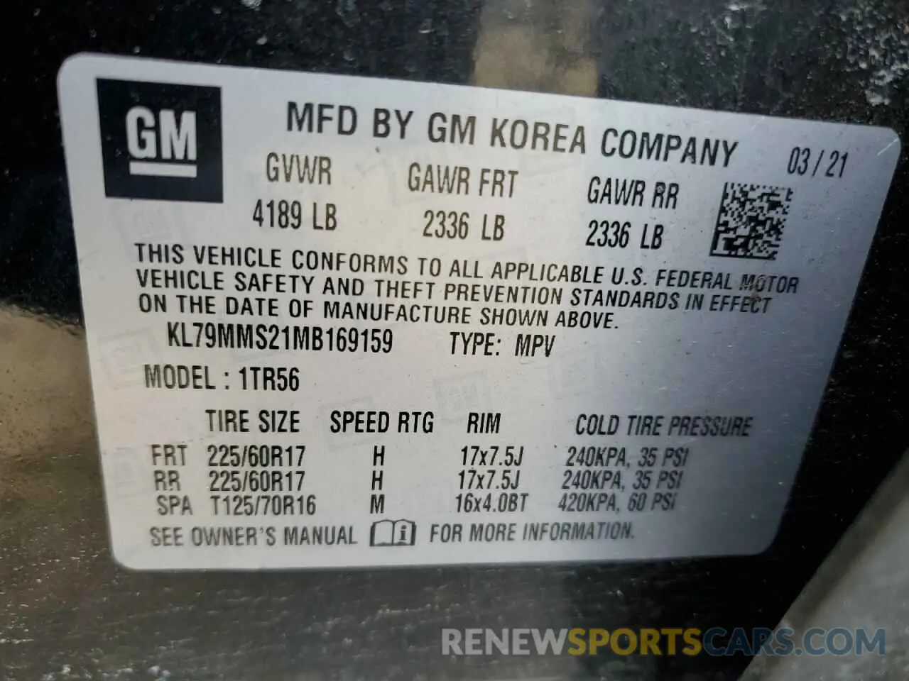 14 Photograph of a damaged car KL79MMS21MB169159 CHEVROLET TRAILBLZR 2021