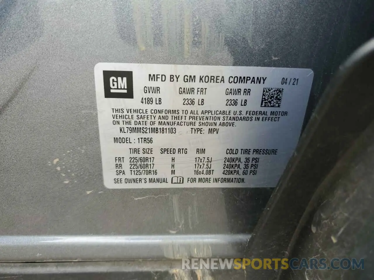 13 Фотография поврежденного автомобиля KL79MMS21MB181103 CHEVROLET TRAILBLZR 2021