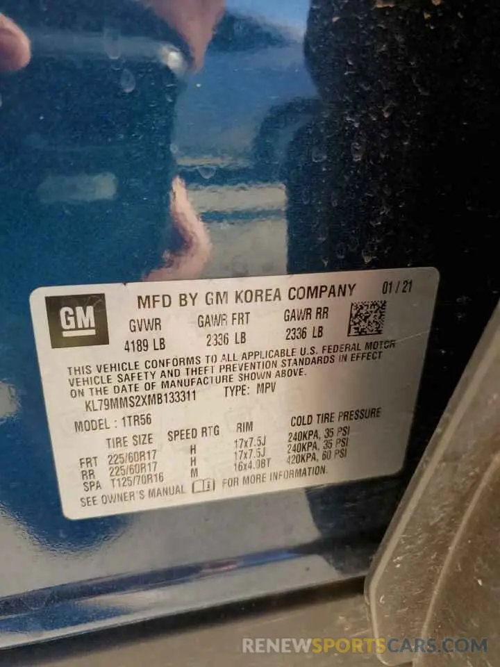 13 Photograph of a damaged car KL79MMS2XMB133311 CHEVROLET TRAILBLZR 2021