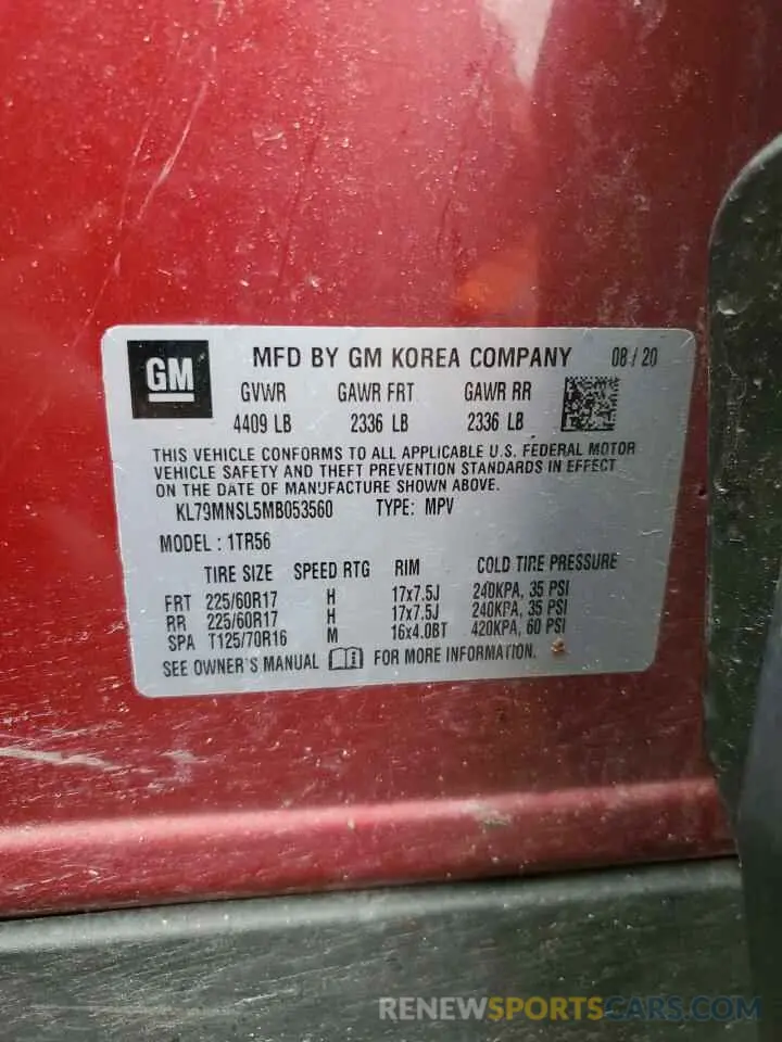 12 Фотография поврежденного автомобиля KL79MNSL5MB053560 CHEVROLET TRAILBLZR 2021