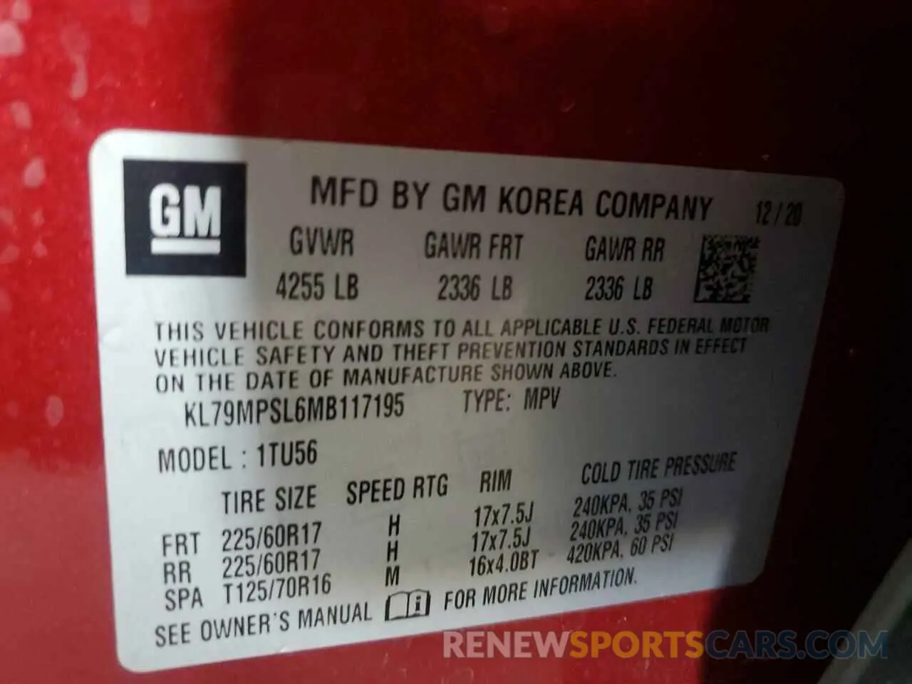 16 Photograph of a damaged car KL79MPSL6MB117195 CHEVROLET TRAILBLZR 2021
