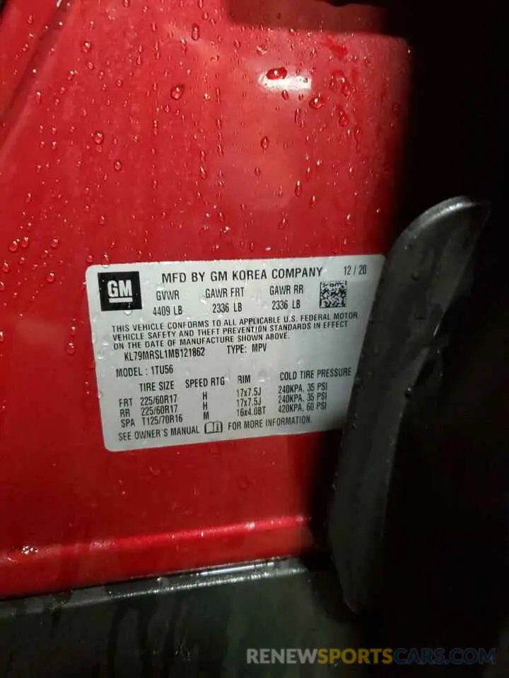13 Фотография поврежденного автомобиля KL79MRSL1MB121862 CHEVROLET TRAILBLZR 2021